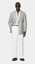 Light Grey Herringbone Tailored Fit Havana Blazer
