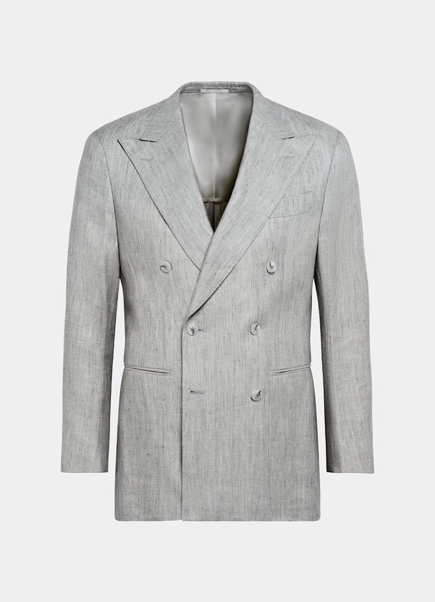 Light Grey Herringbone Tailored Fit Havana Blazer