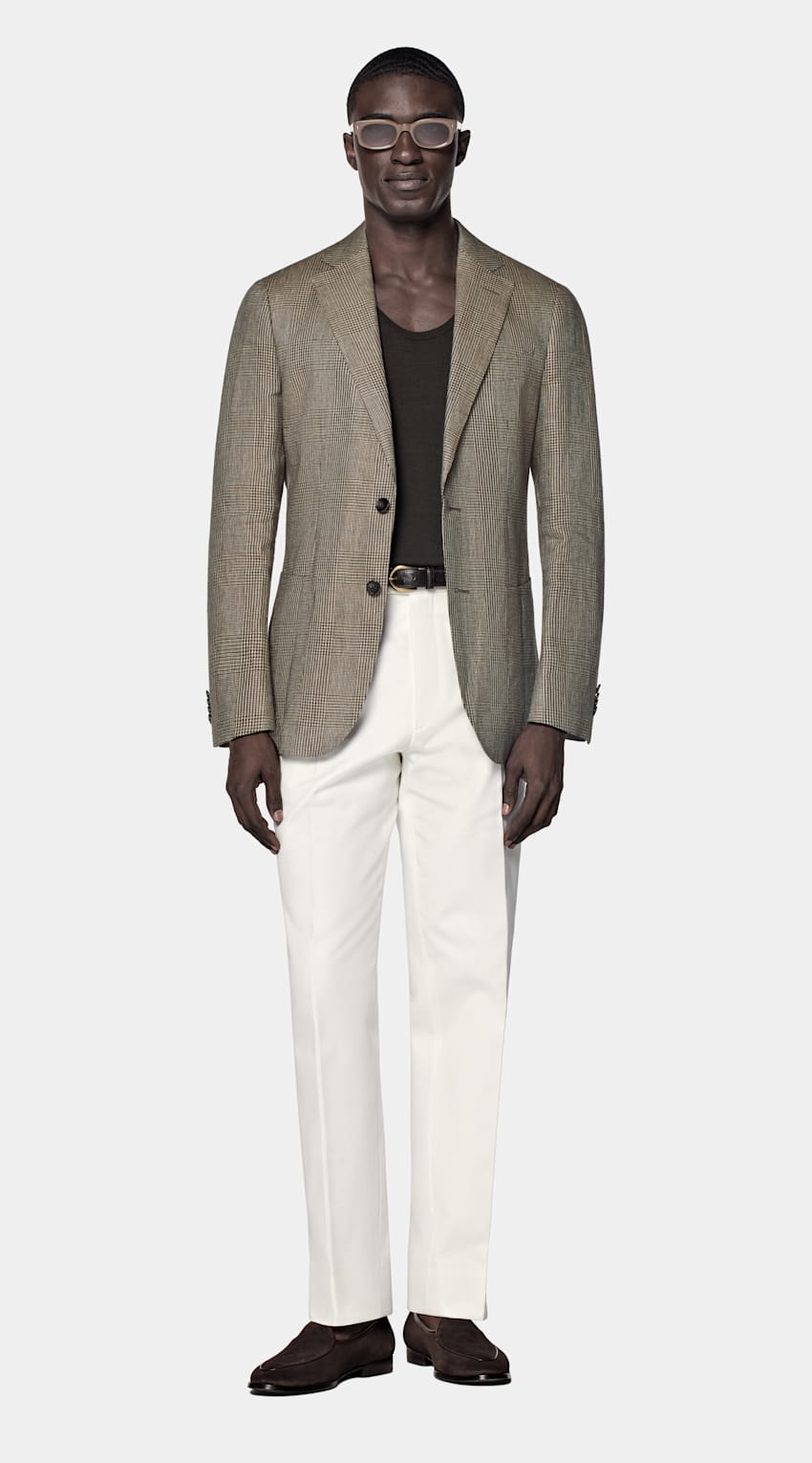 Mid Brown Checked Tailored Fit Havana Blazer