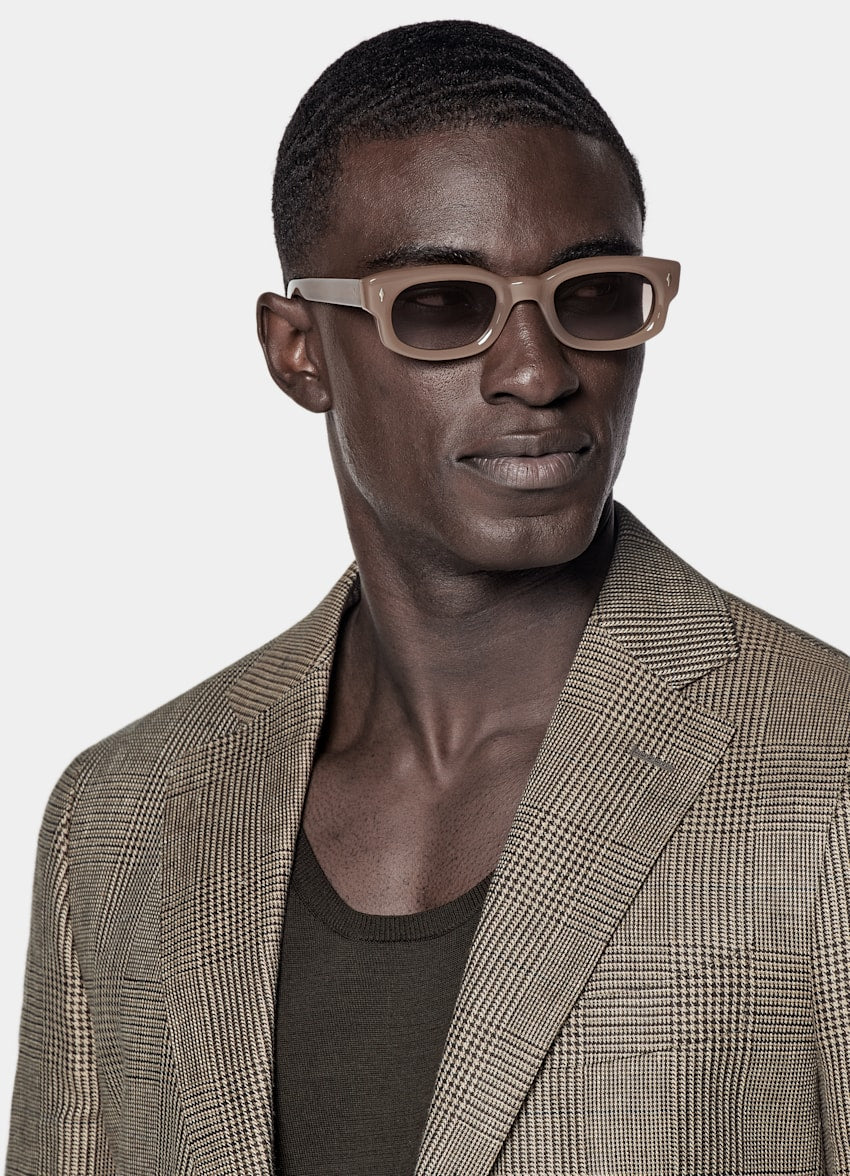 Mid Brown Checked Tailored Fit Havana Blazer