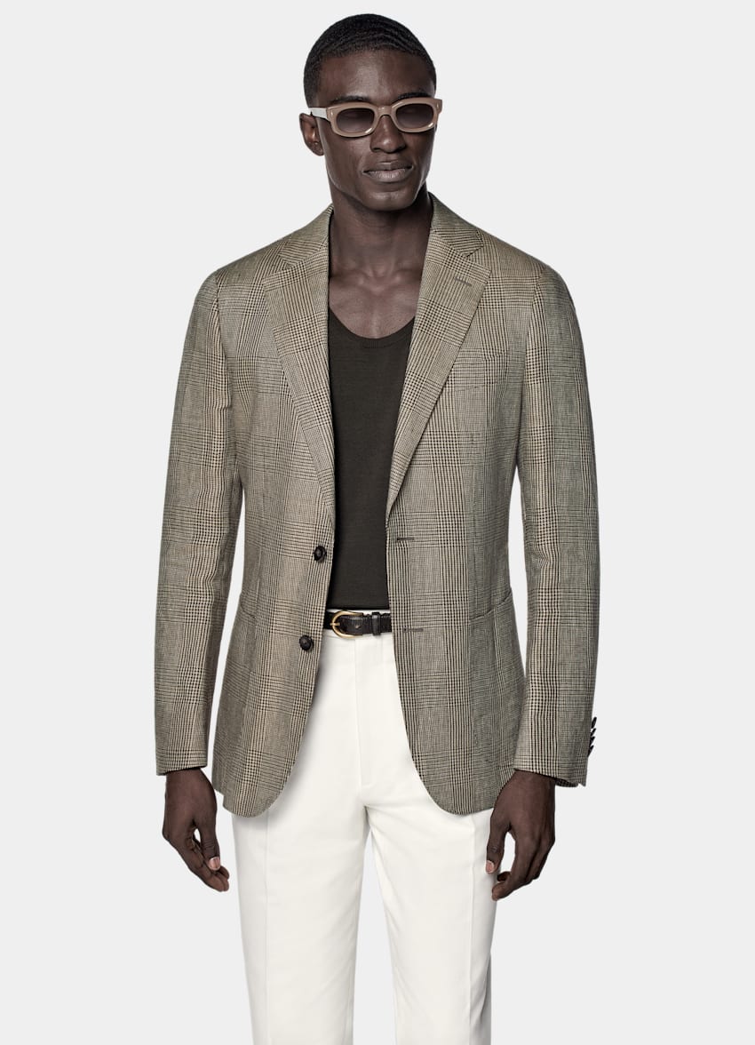 Mid Brown Checked Tailored Fit Havana Blazer