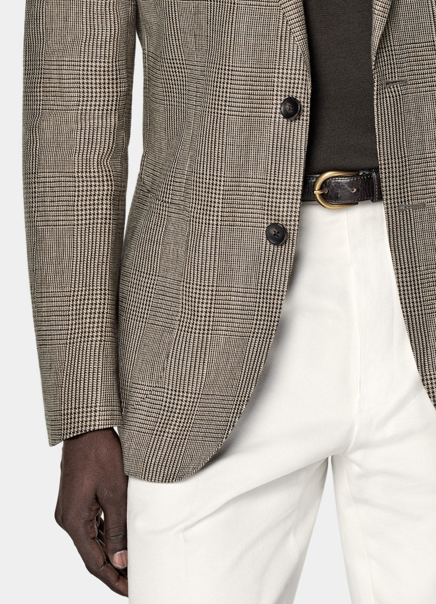 Mid Brown Checked Tailored Fit Havana Blazer