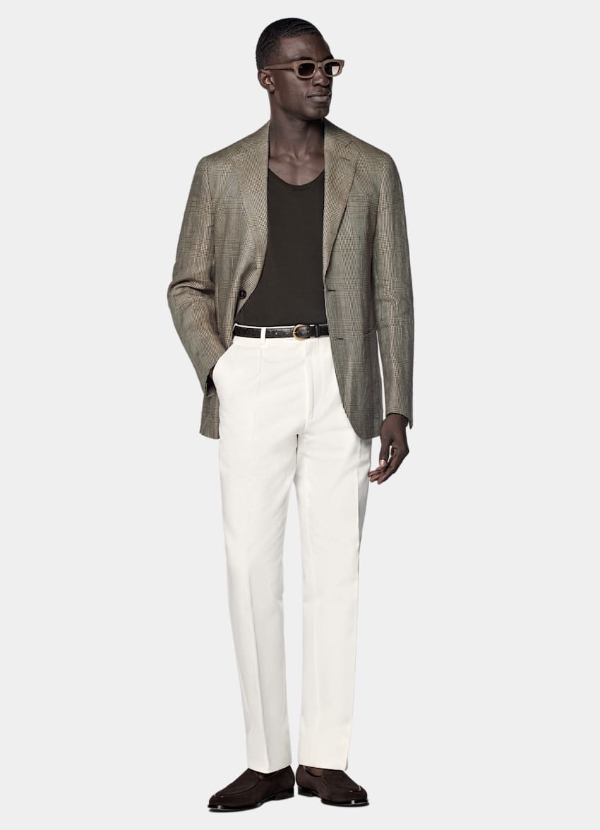 Mid Brown Checked Tailored Fit Havana Blazer