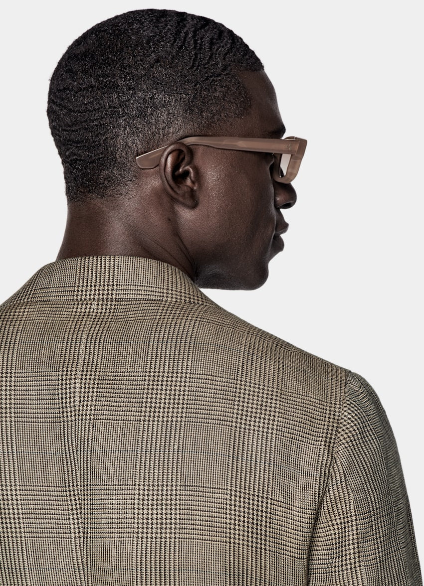 Mid Brown Checked Tailored Fit Havana Blazer
