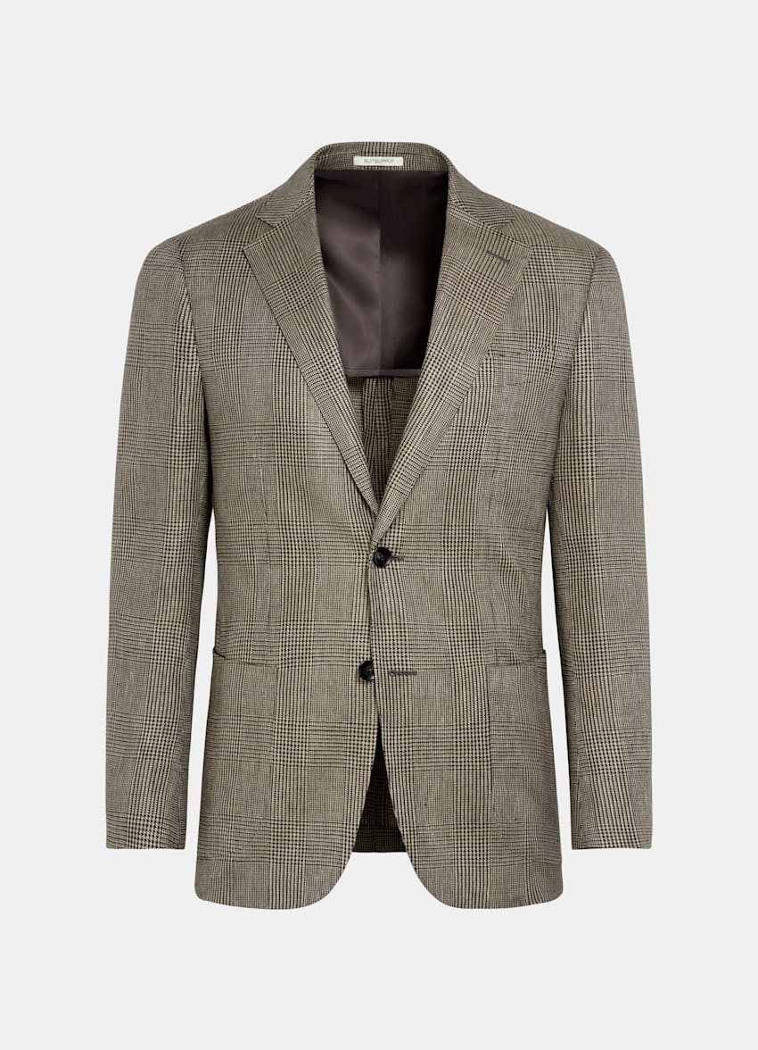 Mid Brown Checked Tailored Fit Havana Blazer