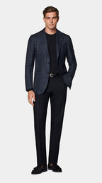 Navy Checked Tailored Fit Havana Blazer