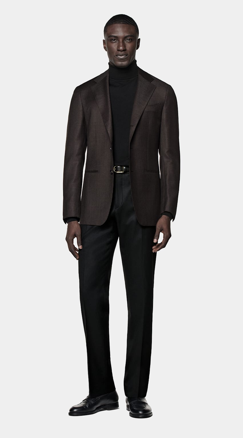 Dark Brown Houndstooth Tailored Fit Havana Blazer