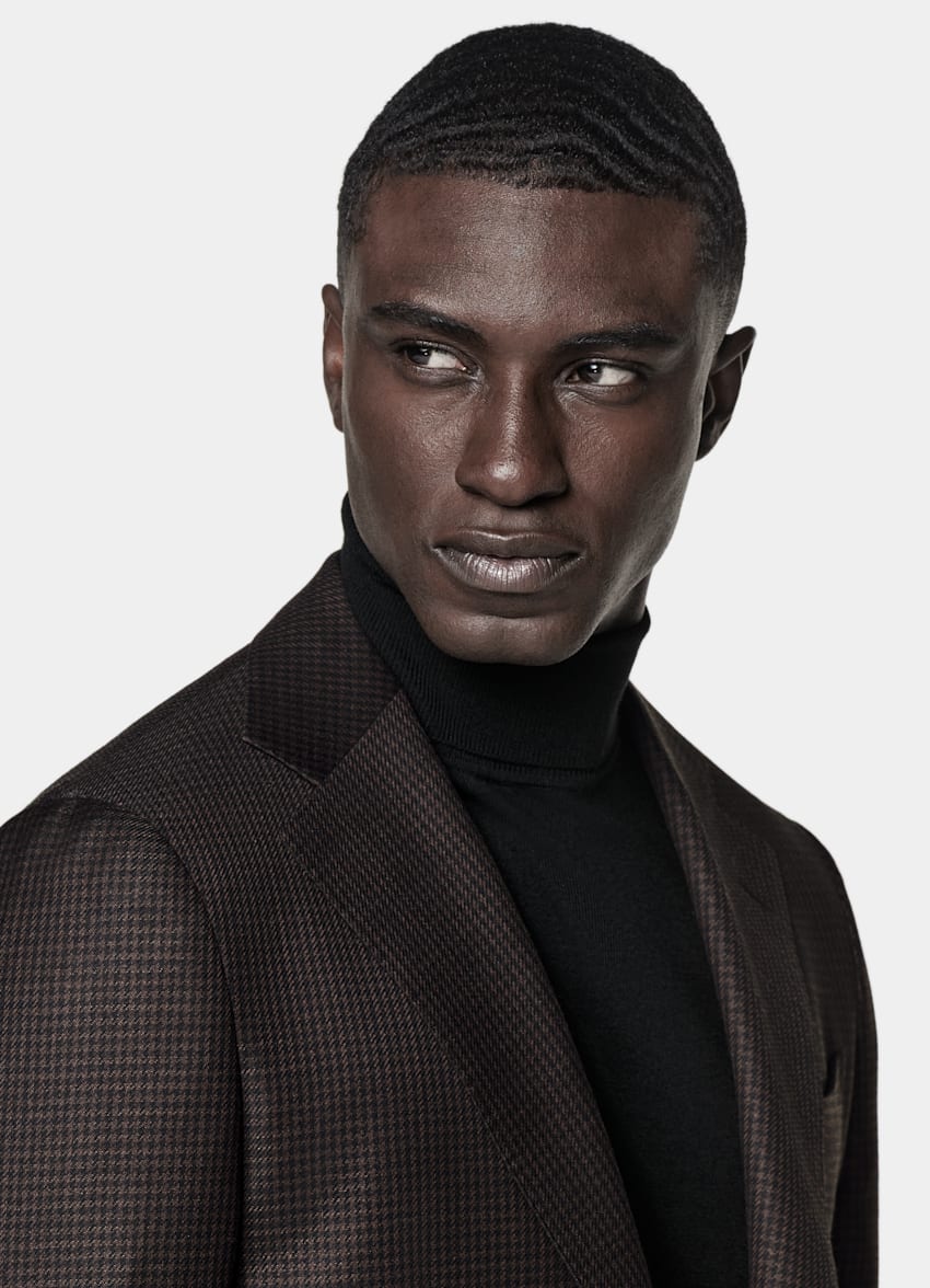 Dark Brown Houndstooth Tailored Fit Havana Blazer