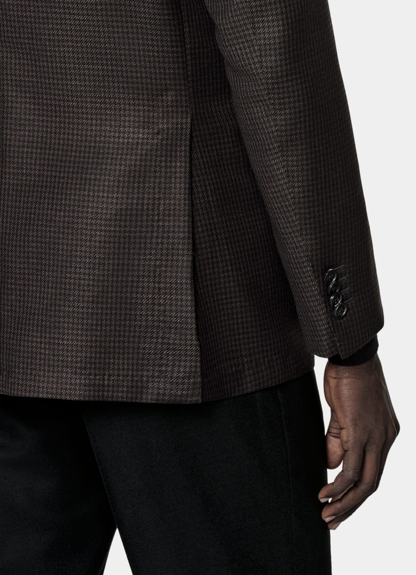 Dark Brown Houndstooth Tailored Fit Havana Blazer