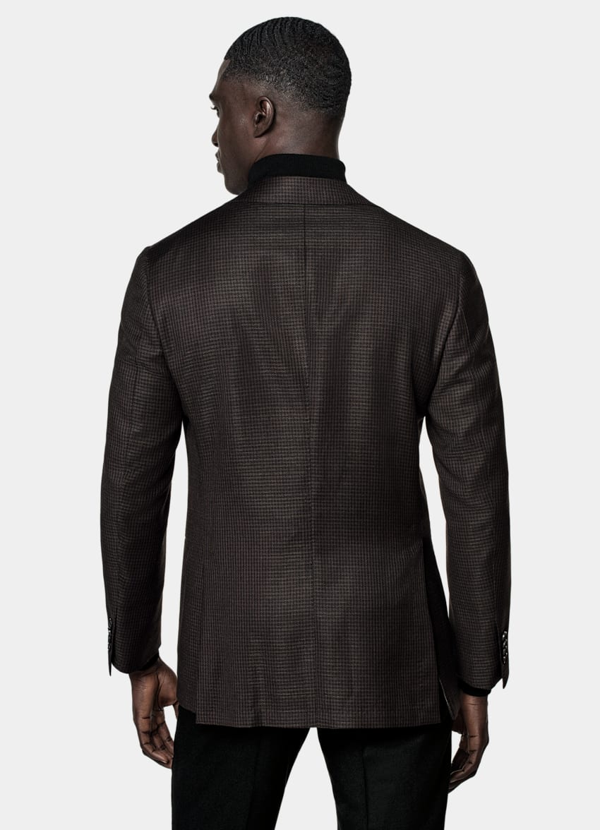 Dark Brown Houndstooth Tailored Fit Havana Blazer