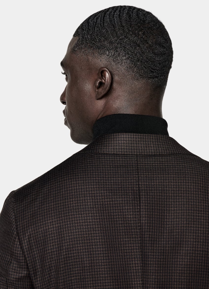 Dark Brown Houndstooth Tailored Fit Havana Blazer