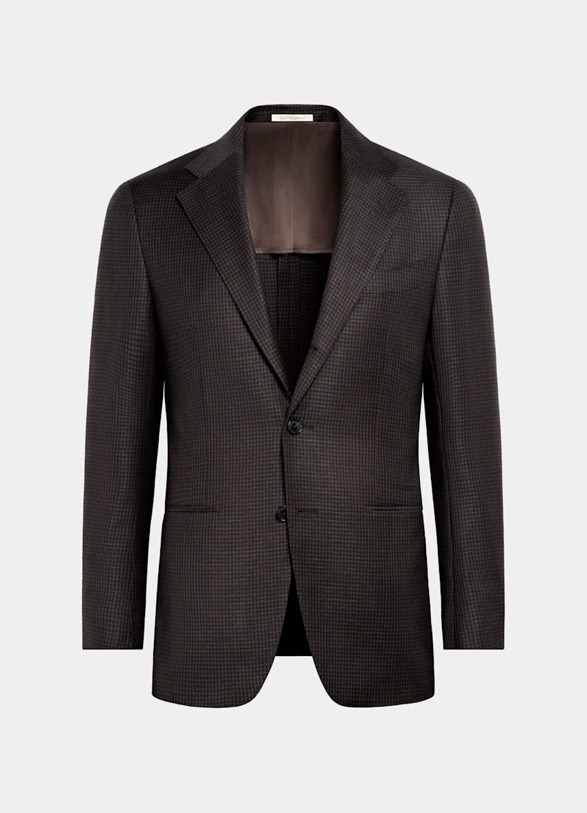 Dark Brown Houndstooth Tailored Fit Havana Blazer