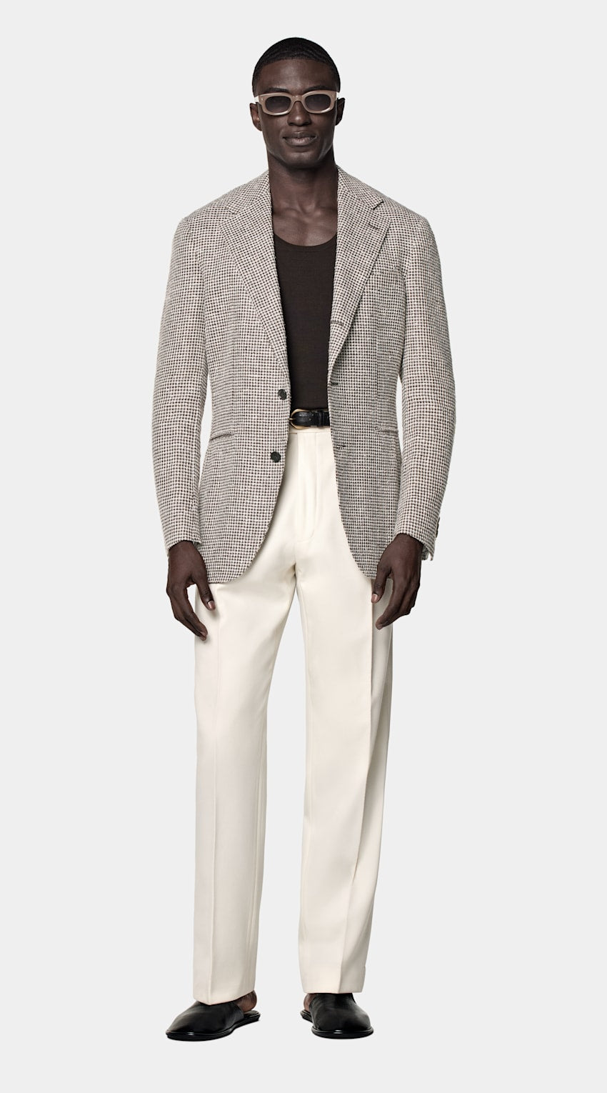 Mid Brown Checked Relaxed Fit Roma Blazer