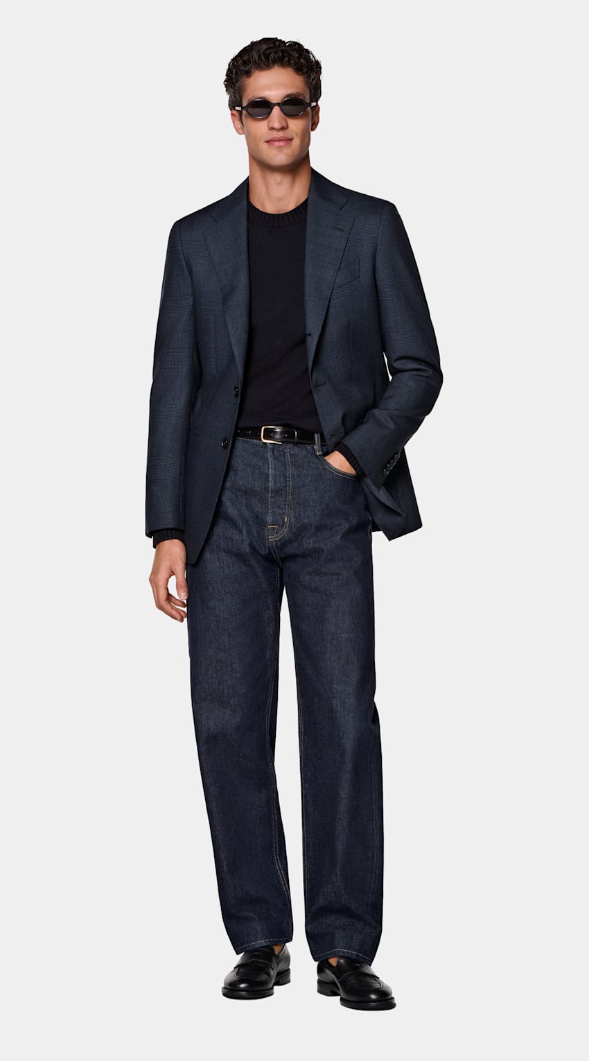 Navy Checked Tailored Fit Havana Blazer