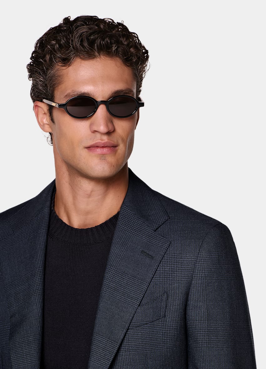 Navy Checked Tailored Fit Havana Blazer