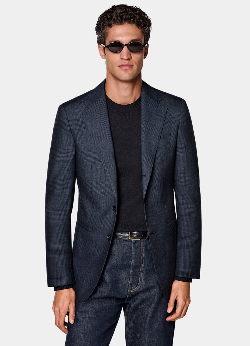 Navy Checked Tailored Fit Havana Blazer