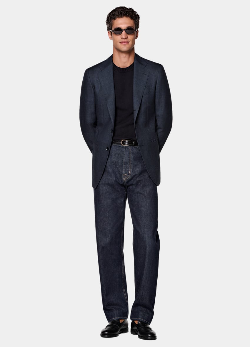 Navy Checked Tailored Fit Havana Blazer
