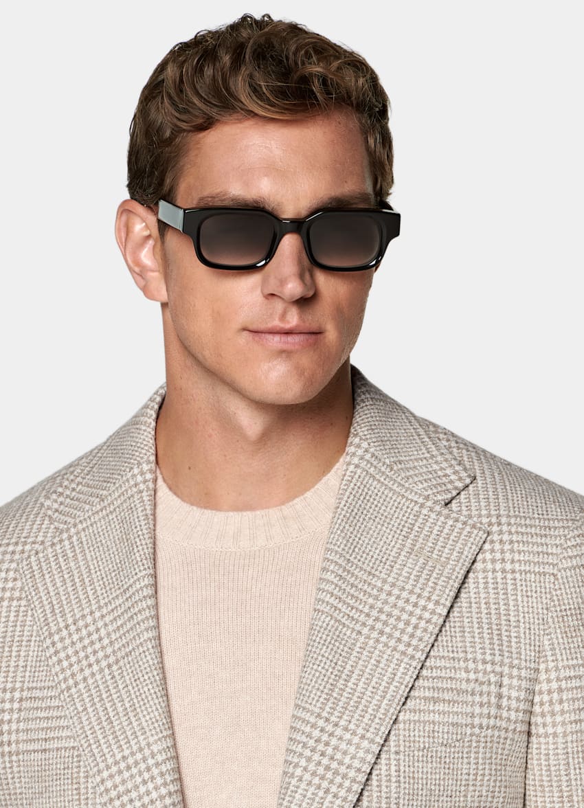 Sand Checked Relaxed Fit Roma Blazer