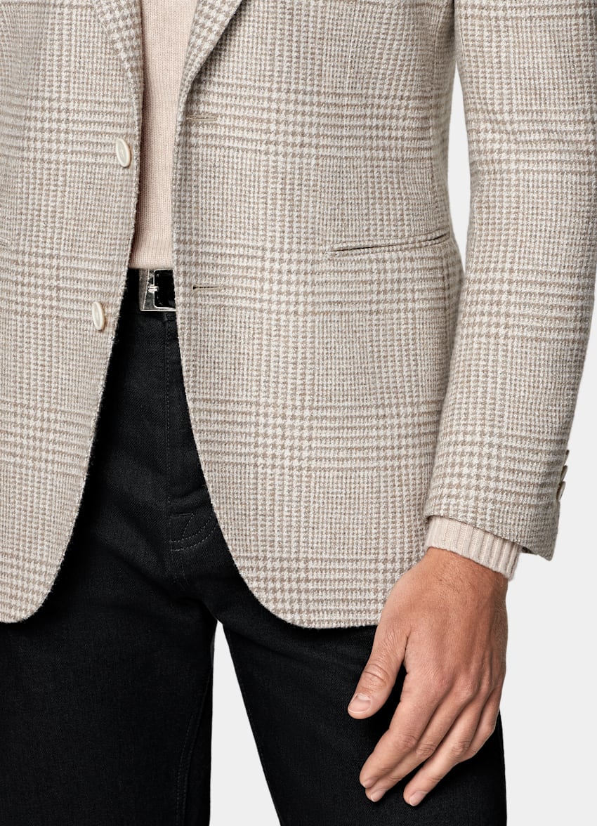 Sand Checked Relaxed Fit Roma Blazer