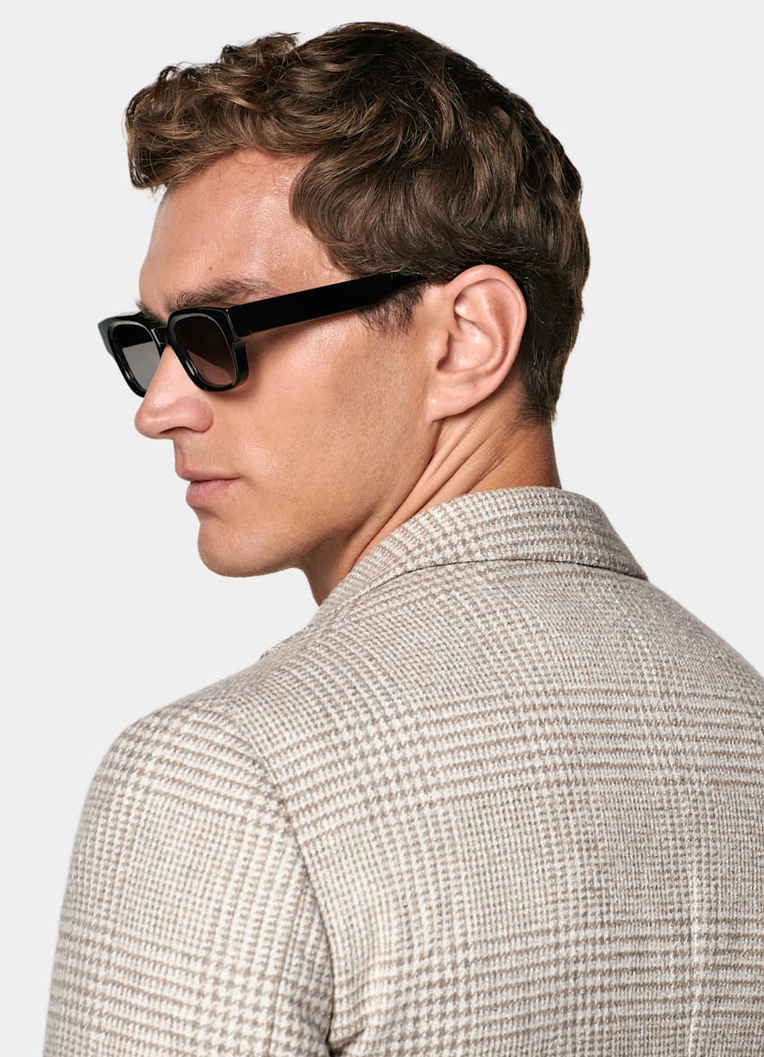 Sand Checked Relaxed Fit Roma Blazer