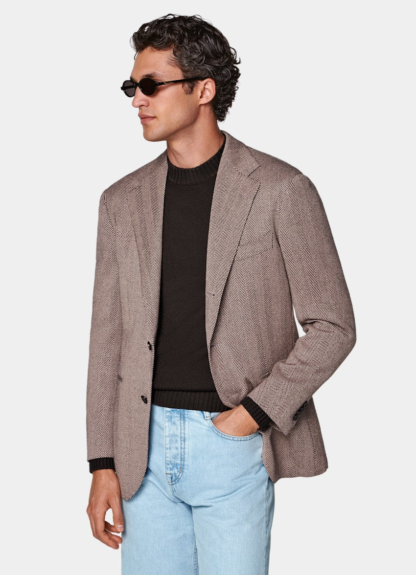 Pink Herringbone Relaxed Fit Roma Blazer