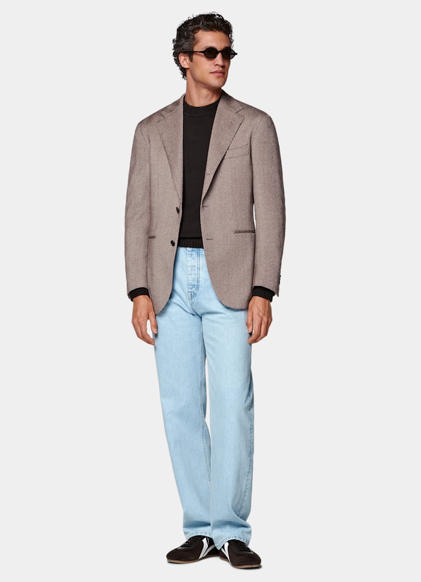 Pink Herringbone Relaxed Fit Roma Blazer