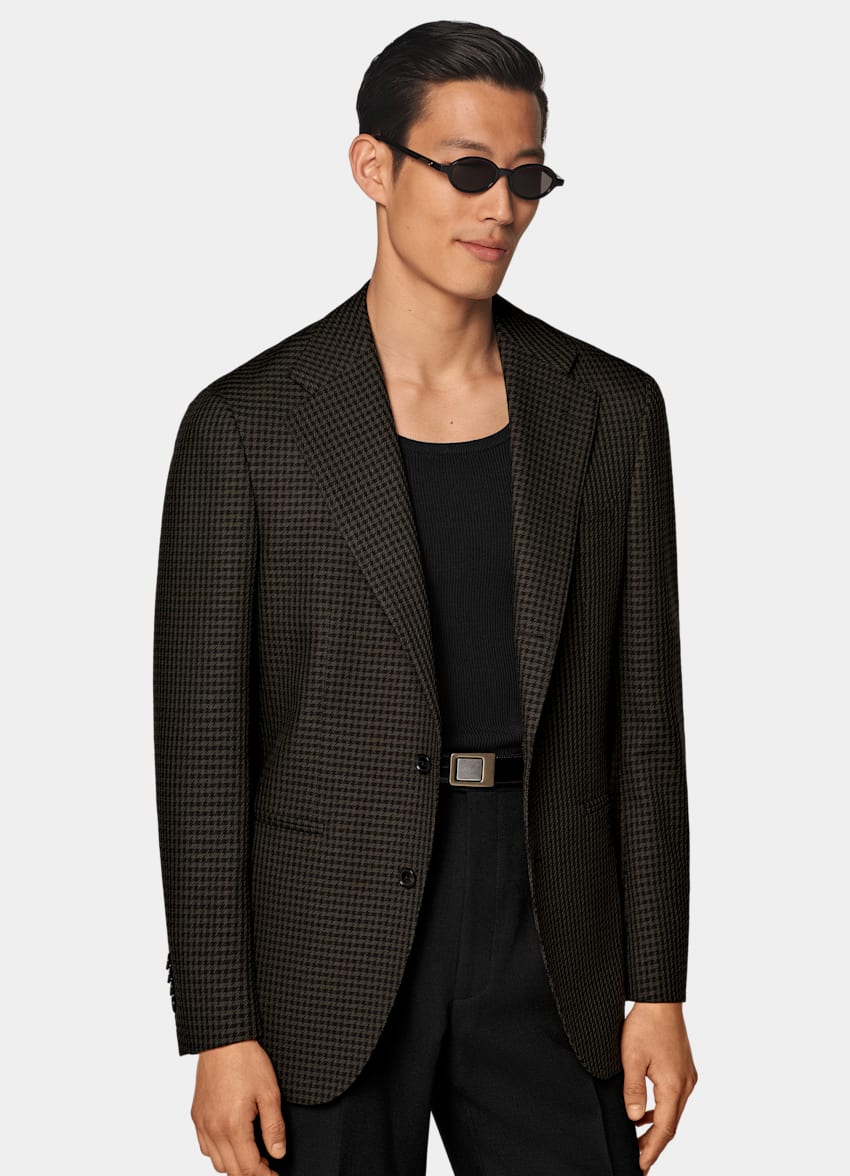 Green Houndstooth Relaxed Fit Roma Blazer