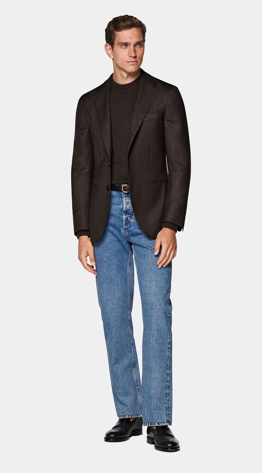 Brown Checked Tailored Fit Havana Blazer