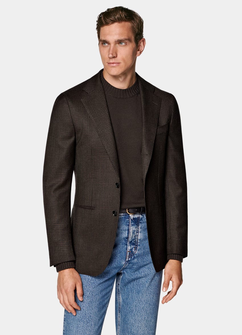 Brown Checked Tailored Fit Havana Blazer