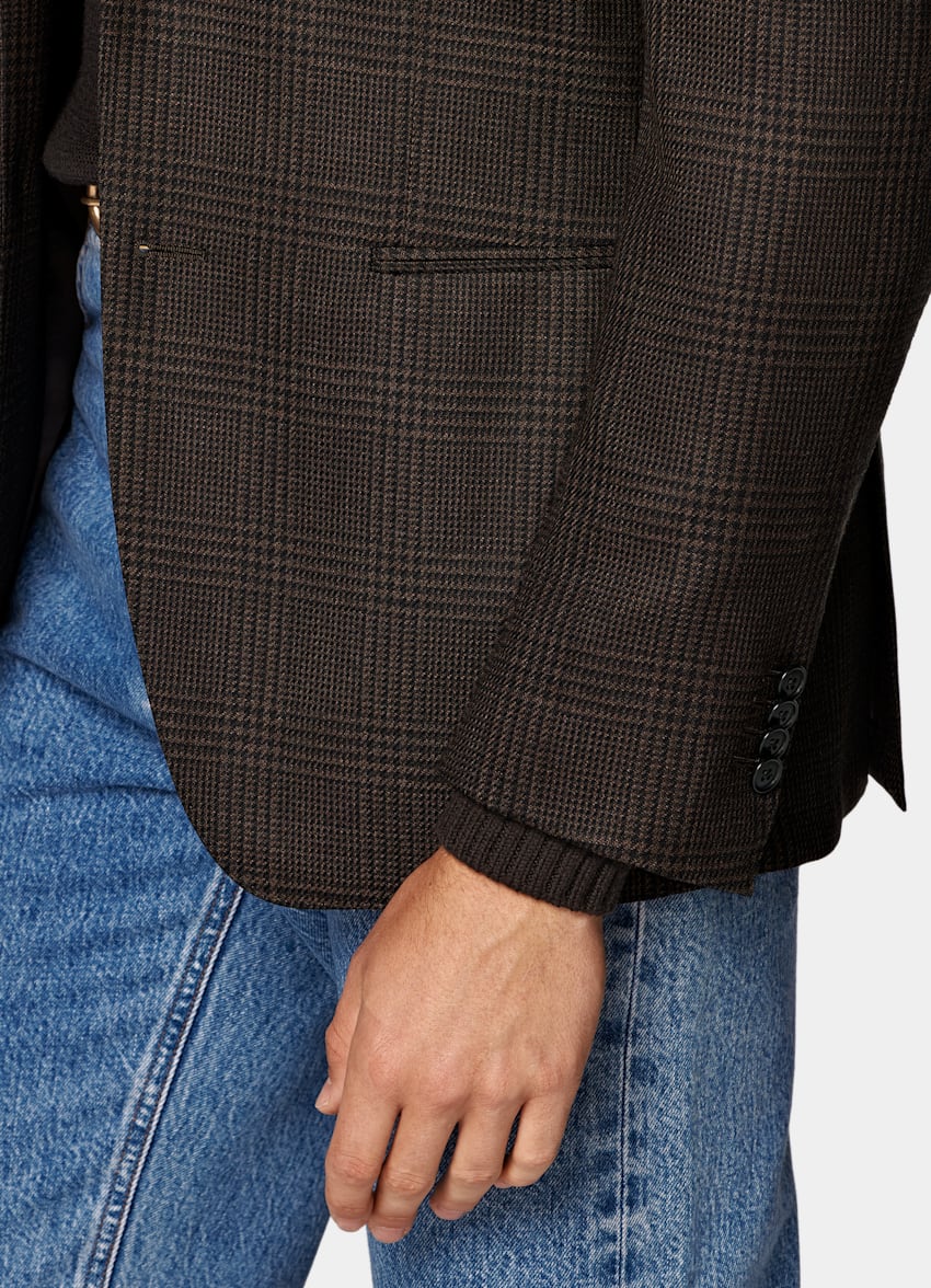 Brown Checked Tailored Fit Havana Blazer