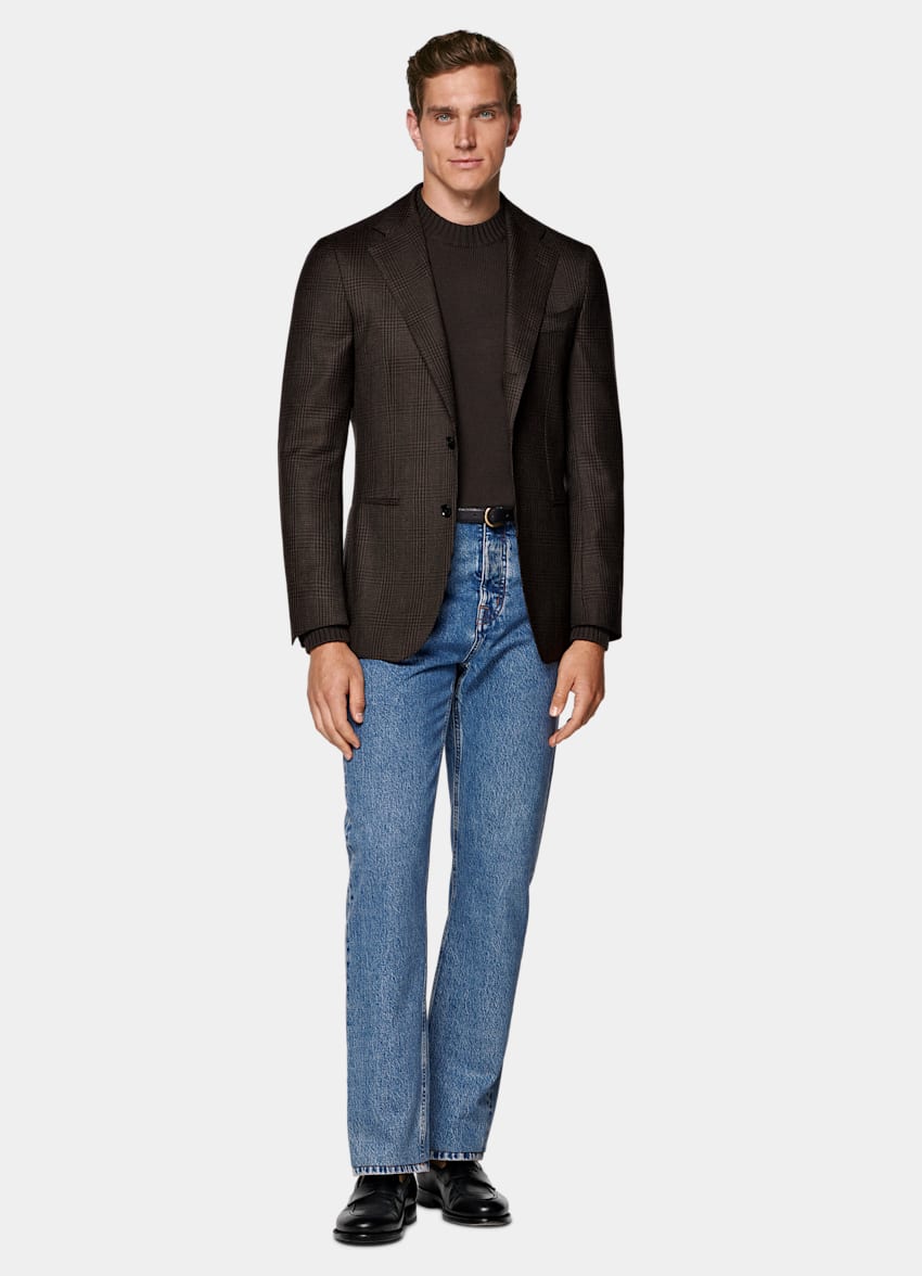 Brown Checked Tailored Fit Havana Blazer