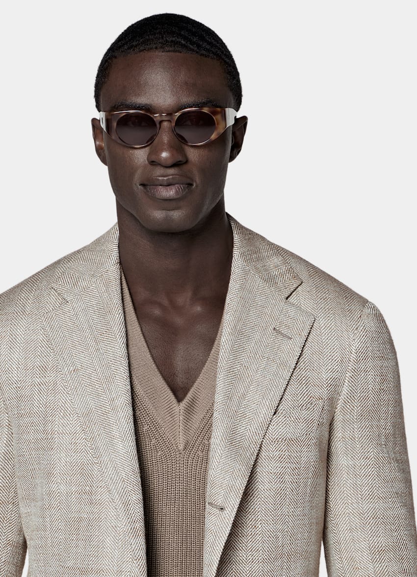 Taupe Herringbone Relaxed Fit Roma Blazer