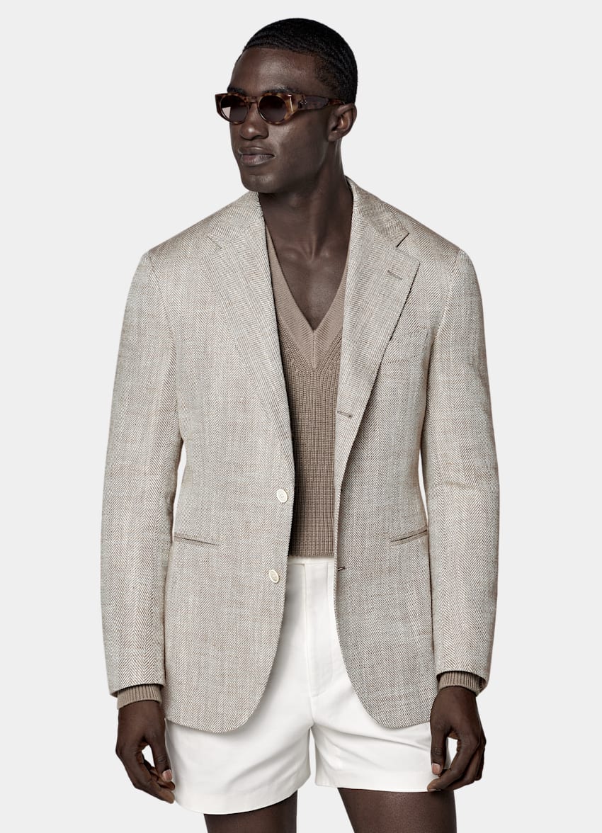 Taupe Herringbone Relaxed Fit Roma Blazer