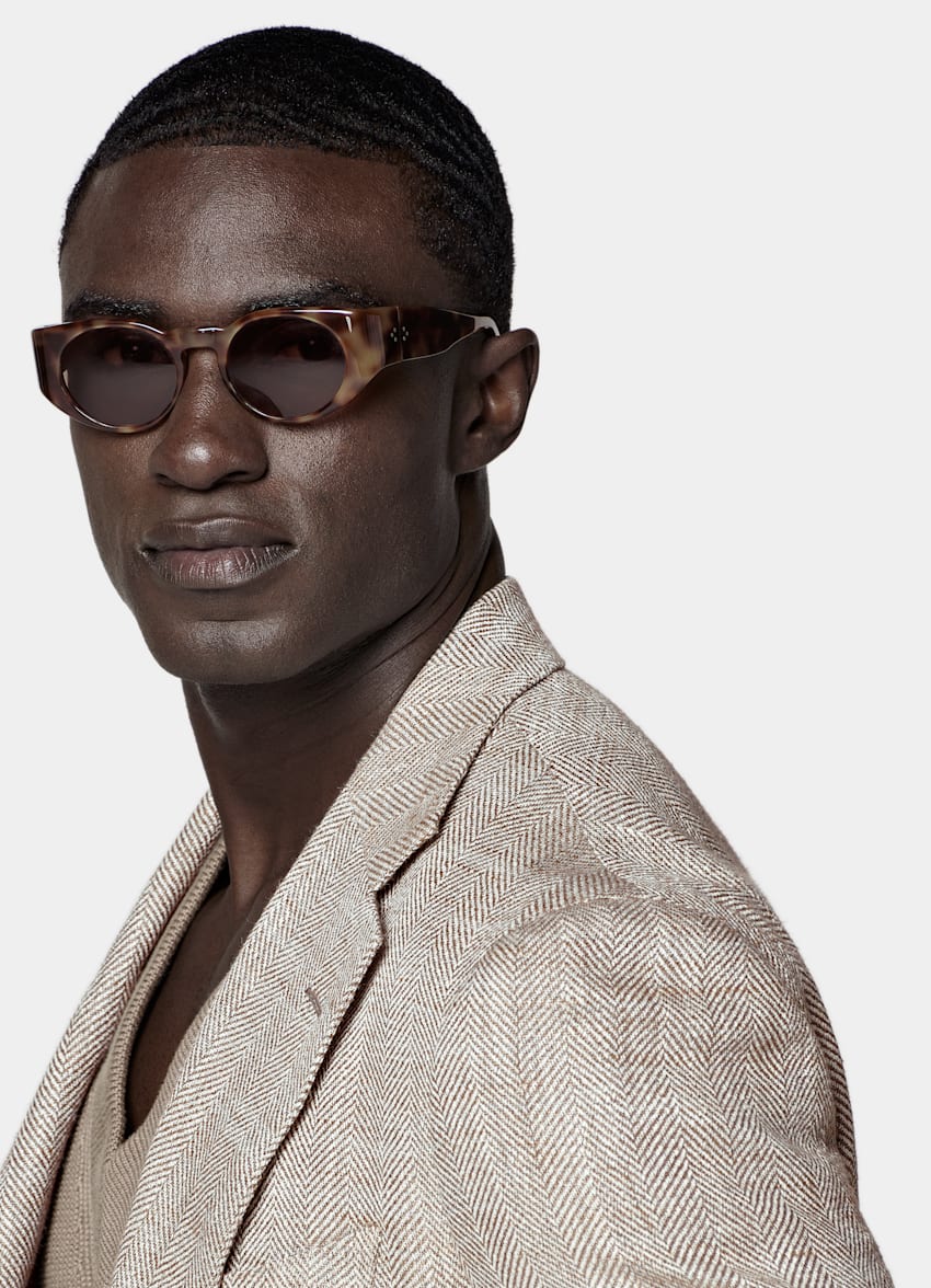 Taupe Herringbone Relaxed Fit Roma Blazer