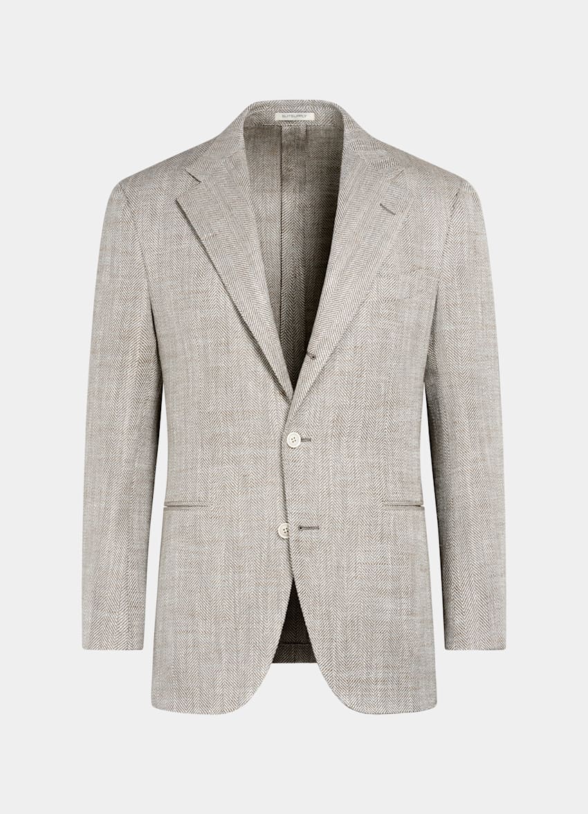 Taupe Herringbone Relaxed Fit Roma Blazer