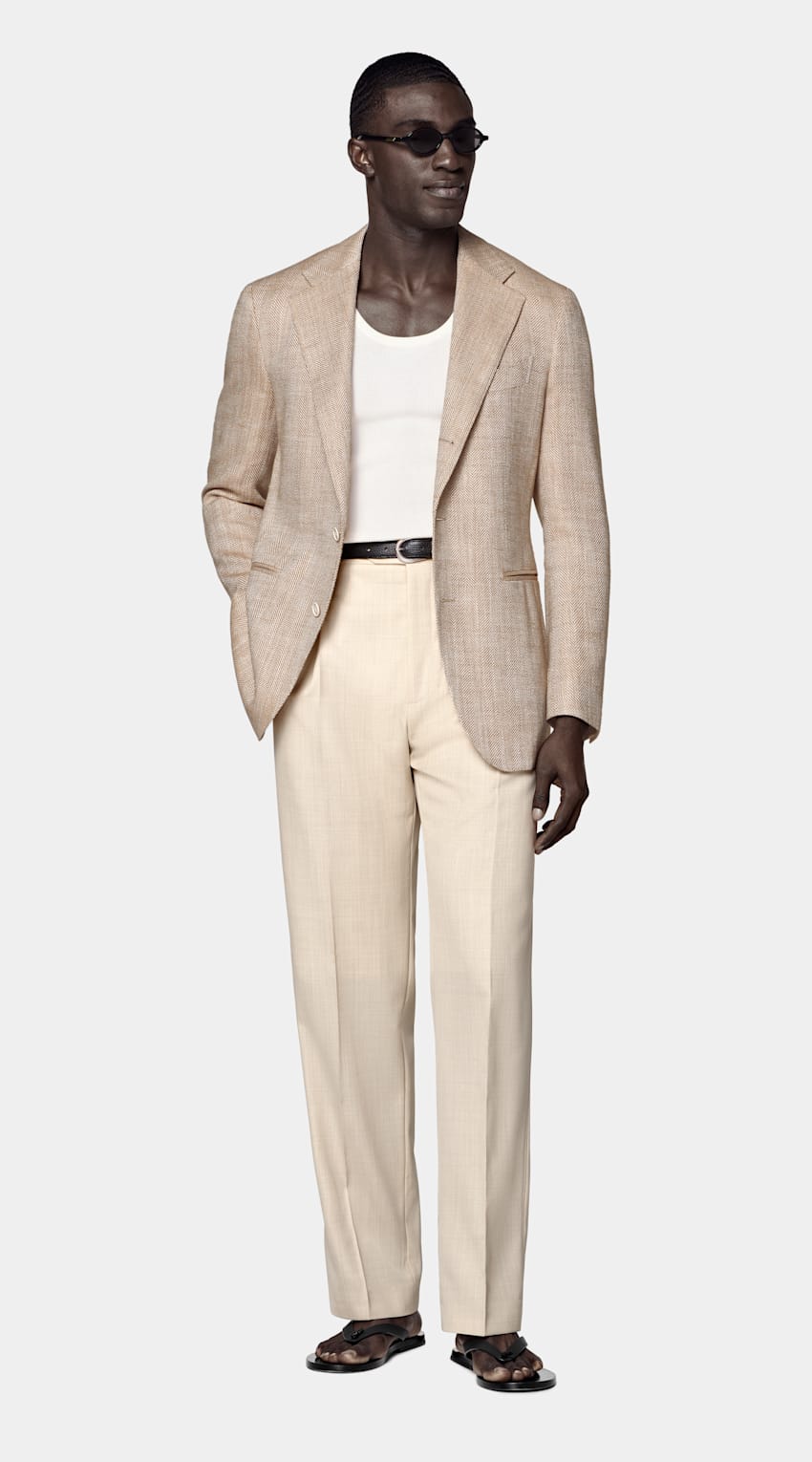 Light Brown Herringbone Relaxed Fit Roma Blazer