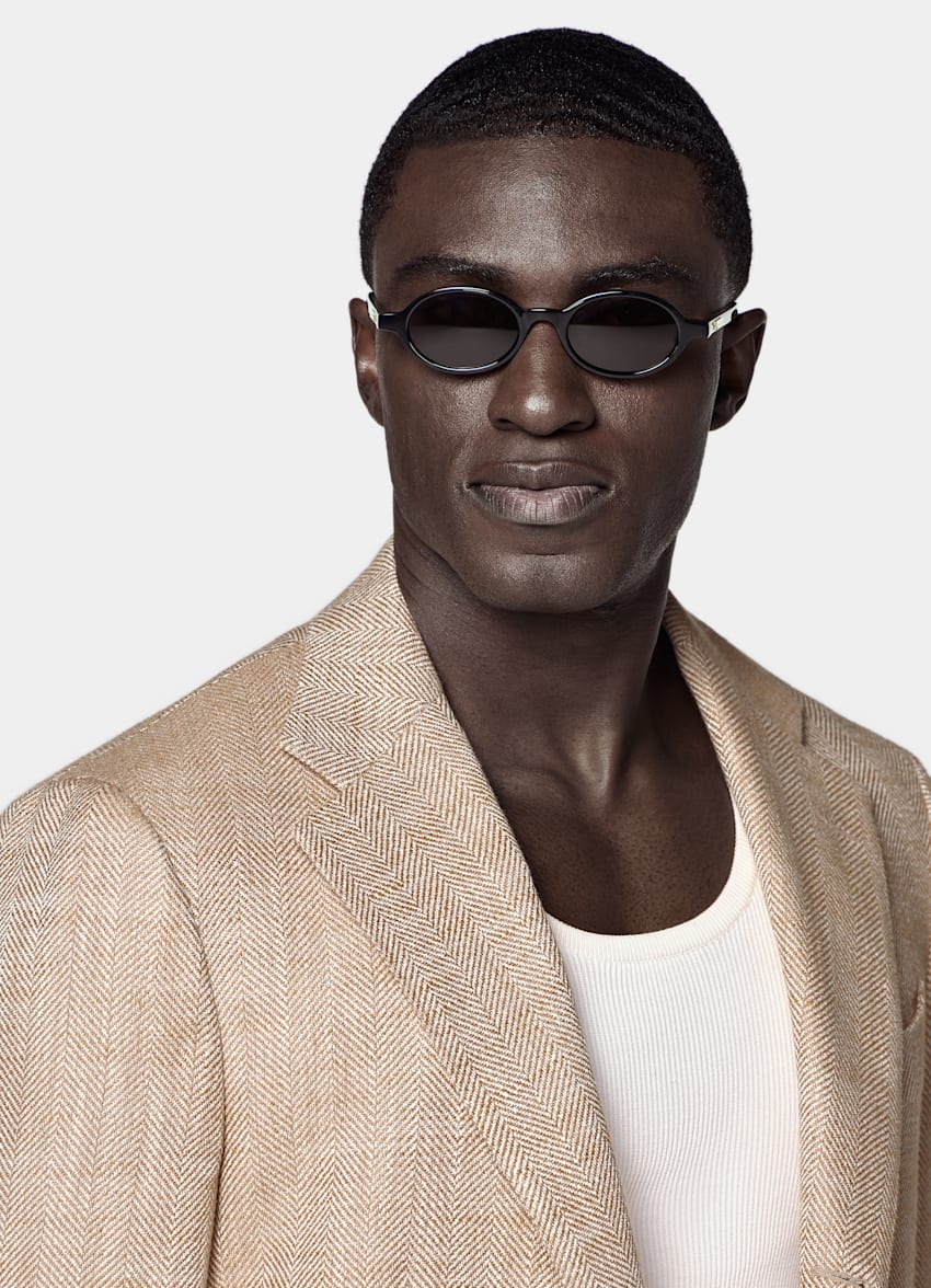 Light Brown Herringbone Relaxed Fit Roma Blazer