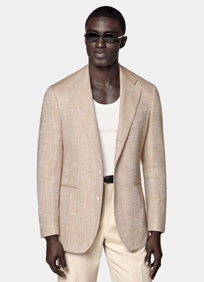 Light Brown Herringbone Relaxed Fit Roma Blazer