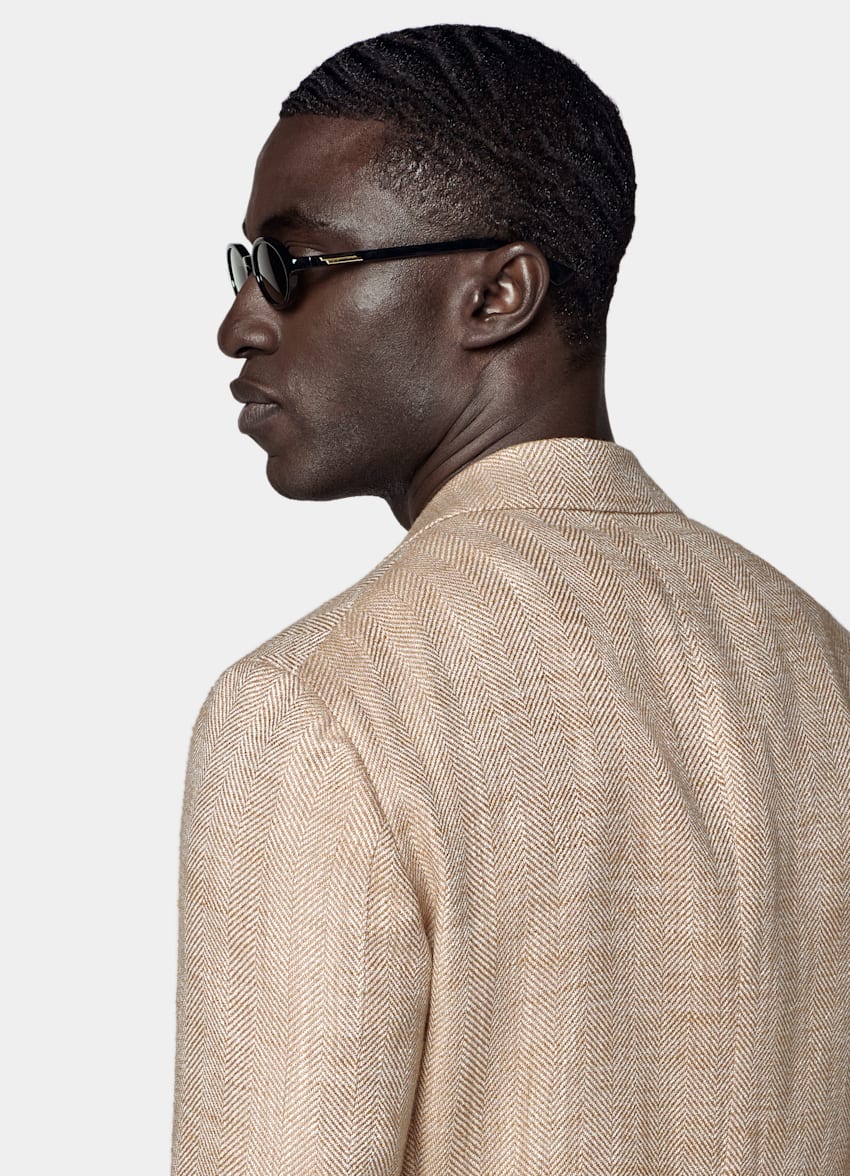 Light Brown Herringbone Relaxed Fit Roma Blazer