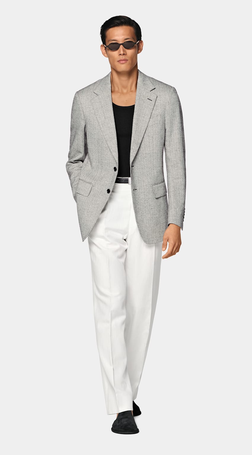 Black Herringbone Tailored Fit Milano Blazer