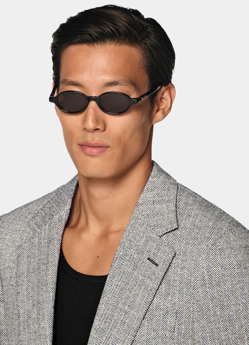Black Herringbone Tailored Fit Milano Blazer