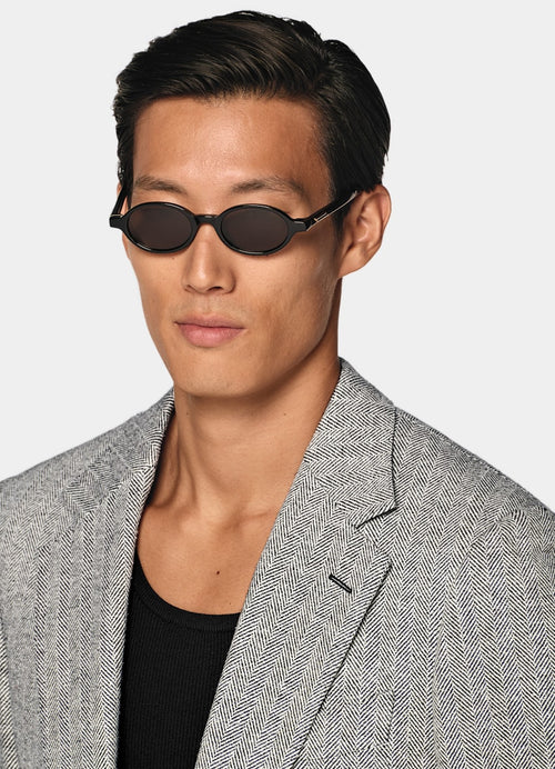 Black Herringbone Tailored Fit Milano Blazer