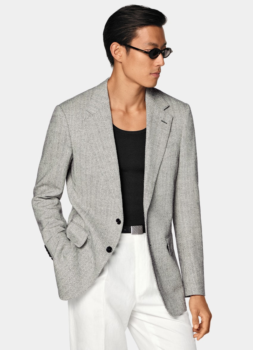 Black Herringbone Tailored Fit Milano Blazer