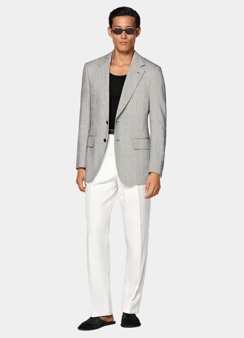 Black Herringbone Tailored Fit Milano Blazer