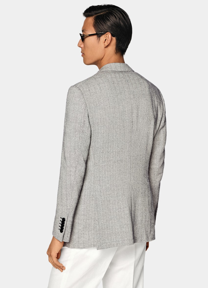 Black Herringbone Tailored Fit Milano Blazer