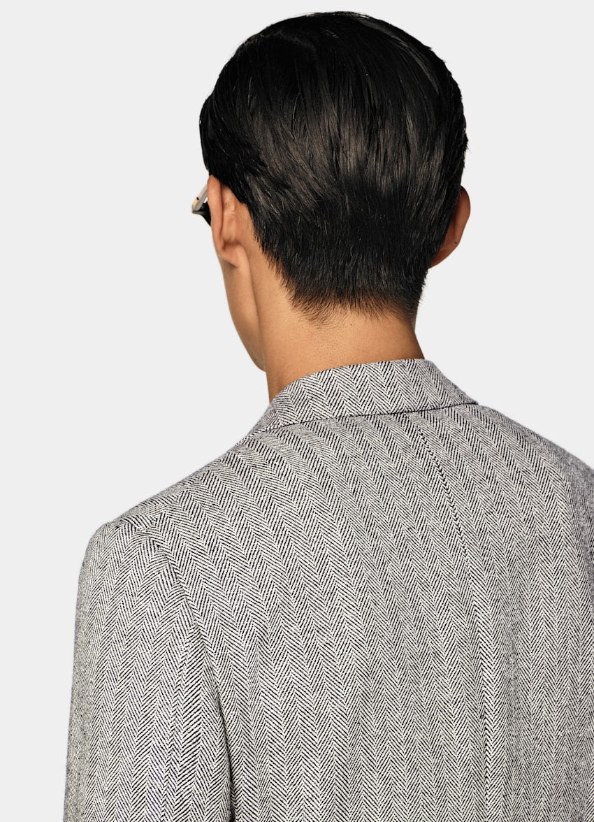 Black Herringbone Tailored Fit Milano Blazer