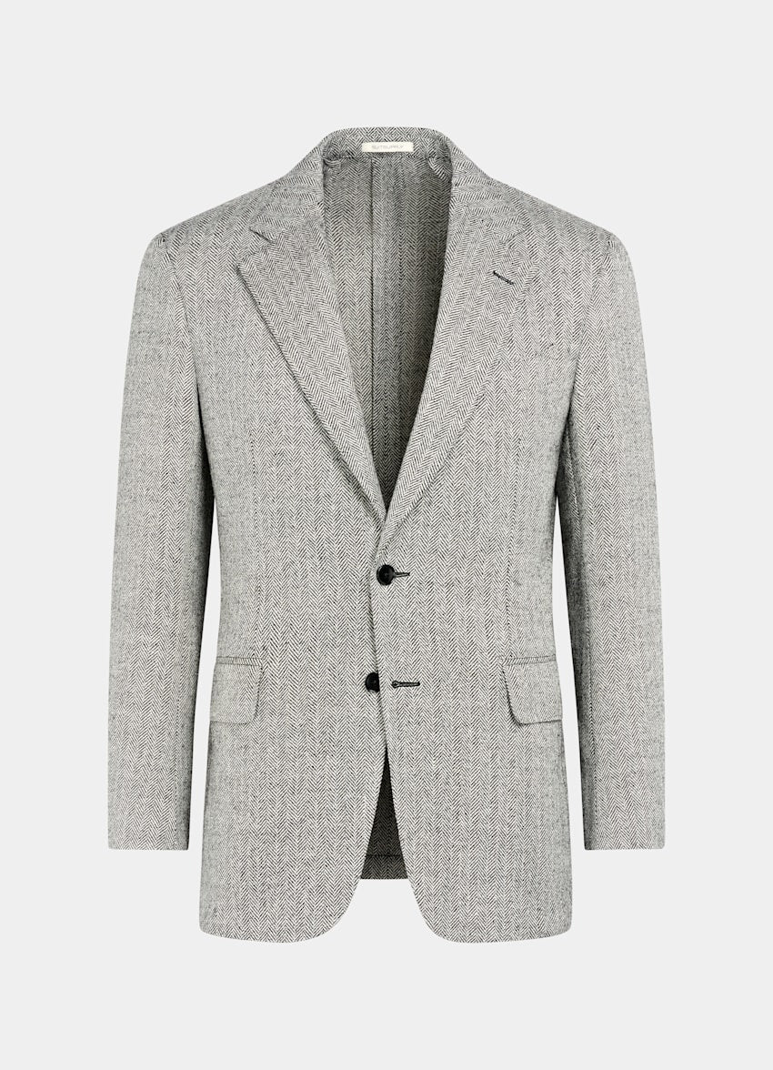 Black Herringbone Tailored Fit Milano Blazer