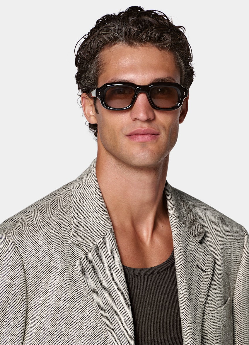 Mid Brown Herringbone Relaxed Fit Brera Blazer