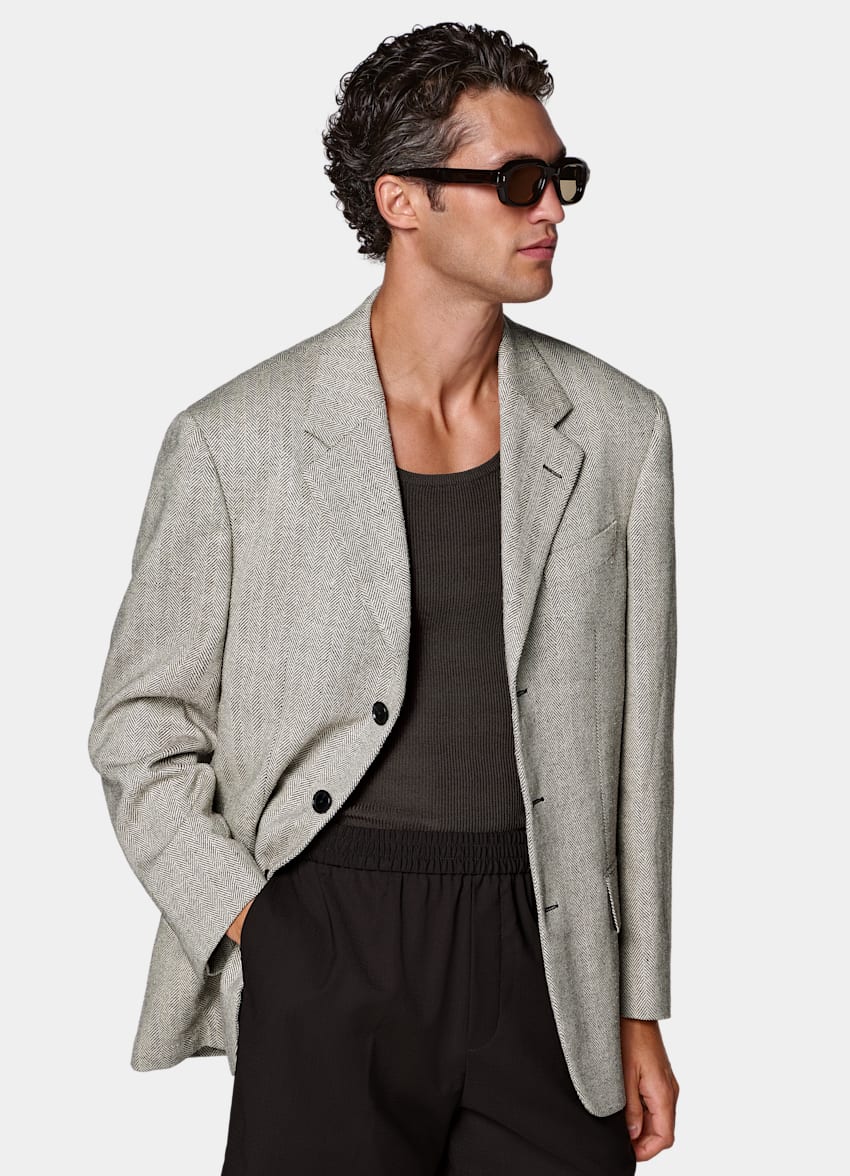 Mid Brown Herringbone Relaxed Fit Brera Blazer