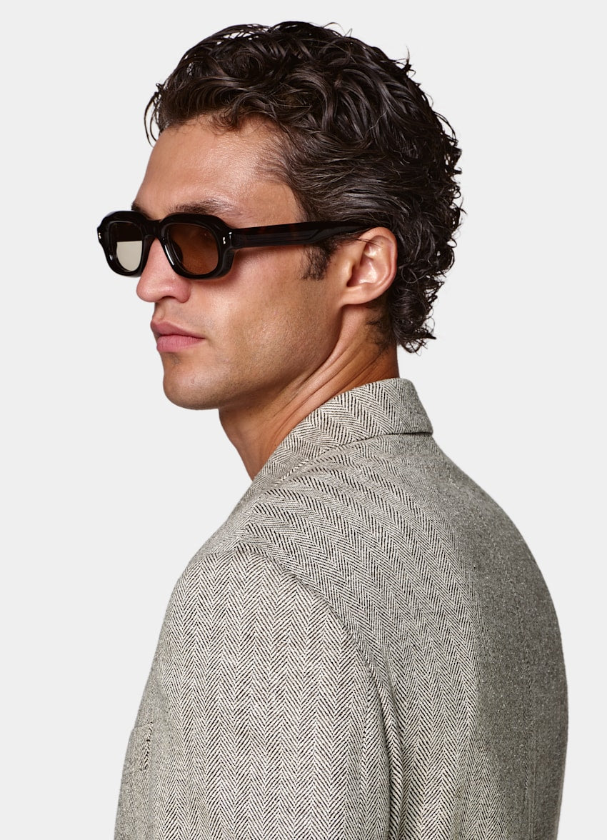 Mid Brown Herringbone Relaxed Fit Brera Blazer
